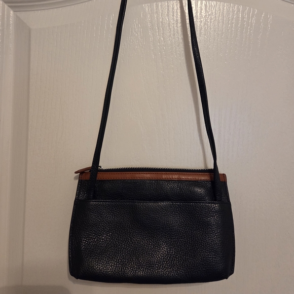 Brighton Gypsy Lace Navy Blue and Brown Crossbody Bag with Silver Emblem - Picture 2 of 9